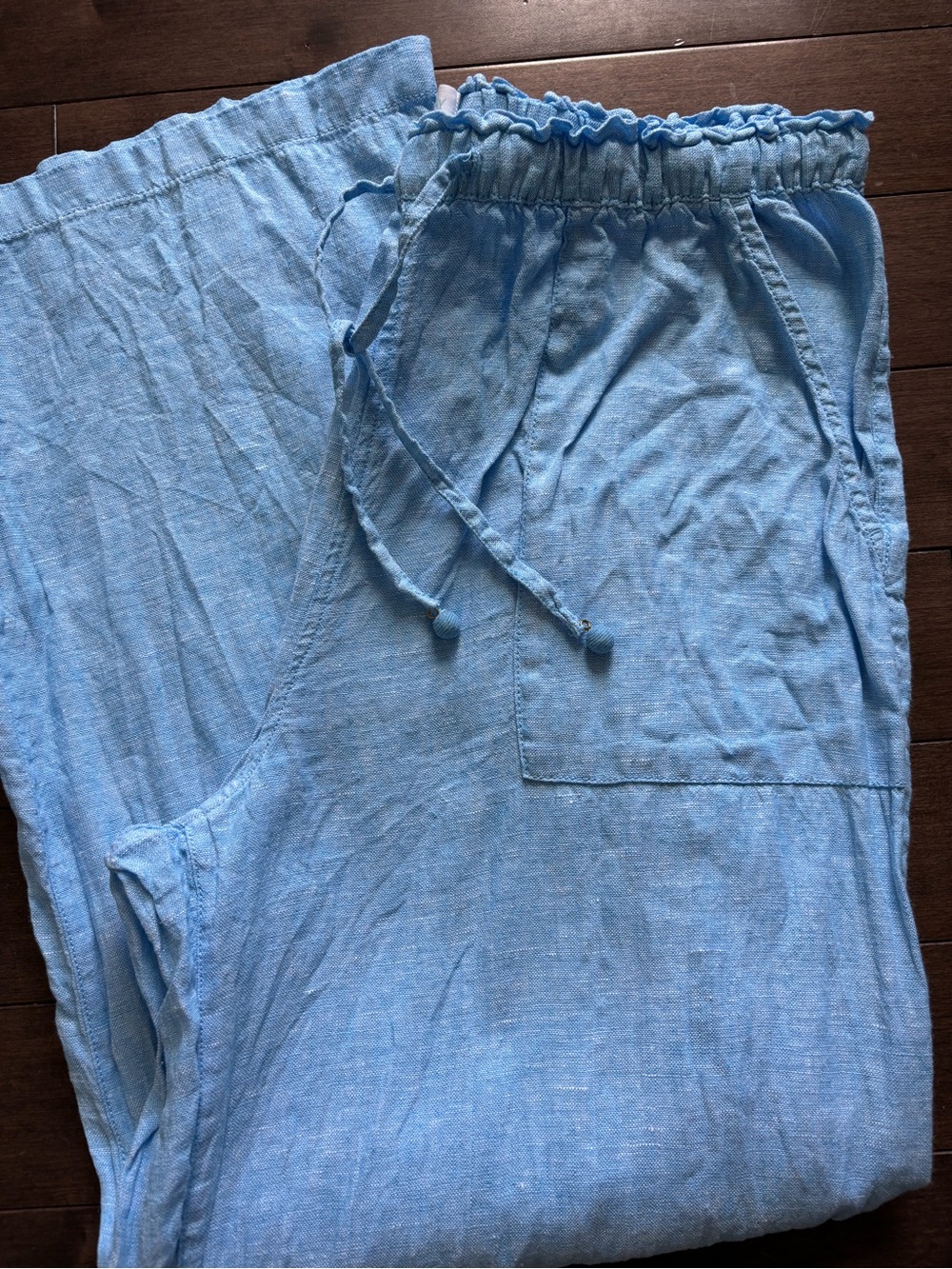 Cynthia Rowley Light Blue Drawstring Linen Wide Leg Pants